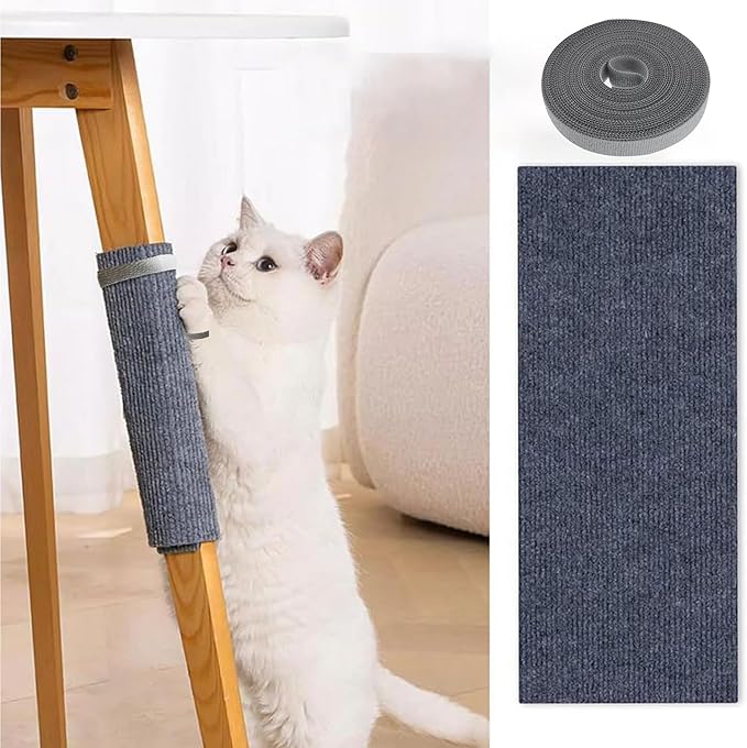 118”x15.8” Trimmable Cat Scratching Post Carpet Cover Cat Scratcher Mat Self-Adhesive Cat Tree Shelves Replacement Parts Mat with 5M Cable Tie Couch Furniture Protector for Indoor Cats (White)