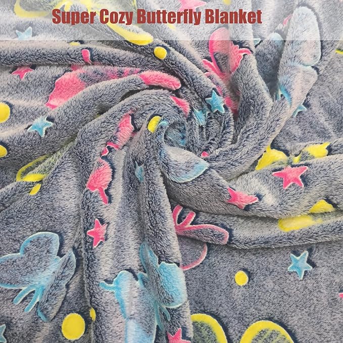 Glow in The Dark Girls Blanket, Butterfly Blanket Gifts Toys for 3-12 Year Old Toddler Teen Daughter Valentines Birthday Christmas Decor 50"x60"