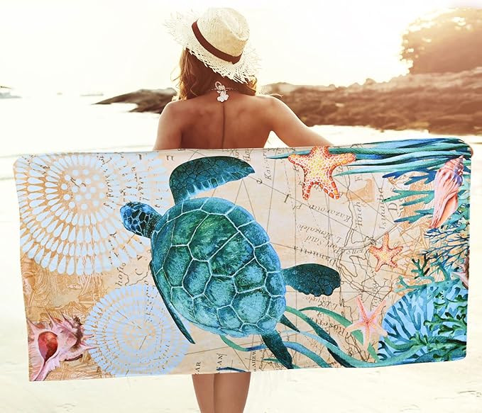 LIVILAN Sea Turtle Beach Towel, 30”x60” for Adults, Women, Kids, Microfiber, Oversized, Perfect for Swim, Pool, Bath, Yoga, Quick Dry, Sand Free, Thin, Lightweight, Ideal Sea Turtle Gifts