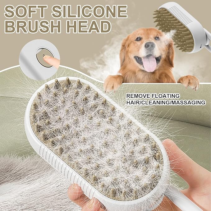 3-in-1 Steam Grooming Brush for Pet Hair Removal - Deshedding Tool for Dogs and Cats, Massages Coat and Removes Tangles