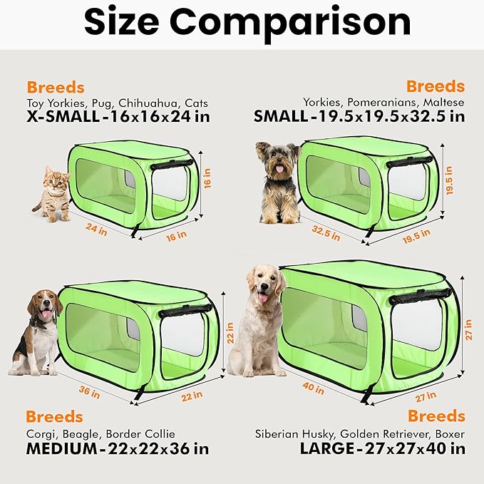 Beatrice Home Fashions Portable, Collapsible, Pop Up Kennel Travel Cat and Dog Crate, 40" L x 27" W x 27" H, Green