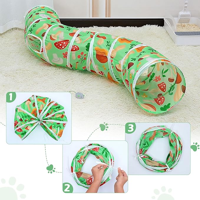 Glittme Cat Tunnel, Cat Tunnels for Indoor Cats, S-Shape Peekaboo Cat Cave with Cat Toys, Foldable Cat Tubes and Tunnels for Cats, Rabbit, Puppy, Guinea Pig