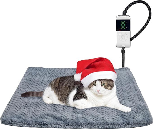 PatiencET Heated Cat Bed, 18'' x 18'' Temperature Adjustable Cat Dog Heating Pad with Timer Indoor, Pet Heating Pad for Cats Dogs, Cat Warming Pad Bed with Metals Chew Resistant Cord