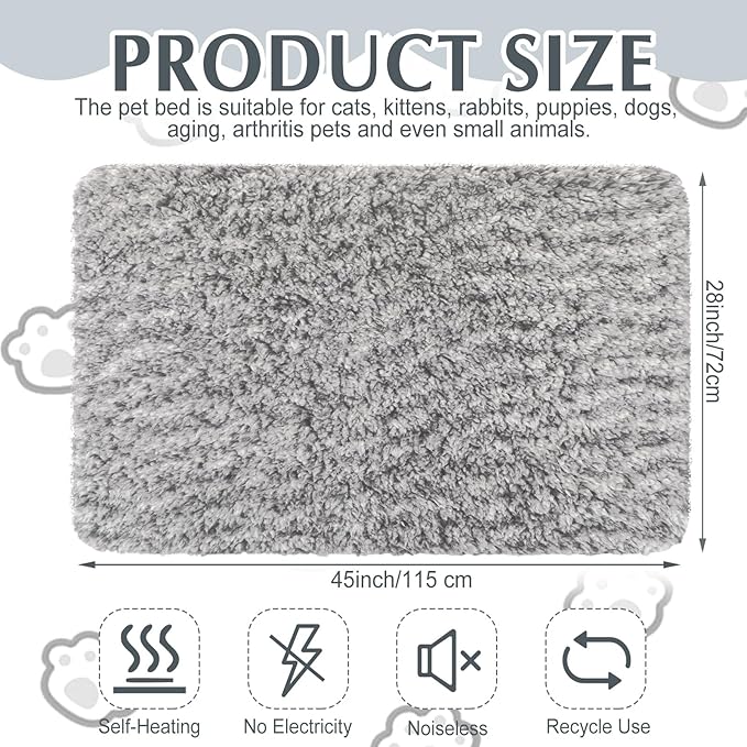 4 Pack Self Warming Cat Pads Self Heating Cat Mat Thermal Pads for Small Dogs Washable Pet Kennel Pad Crate Bed Mat with Removable Covers for Indoor Outdoor Pet (Gray,28 x 45 Inch)