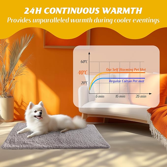 PatiencET Self Warming Cat Bed Mat, Self Heating Pet Bed for Indoor Outdoor Cats, Cat Dog Warming Pad Bed with Washable Removable Cover Non-Slip Bottom, 14"×20" Grey