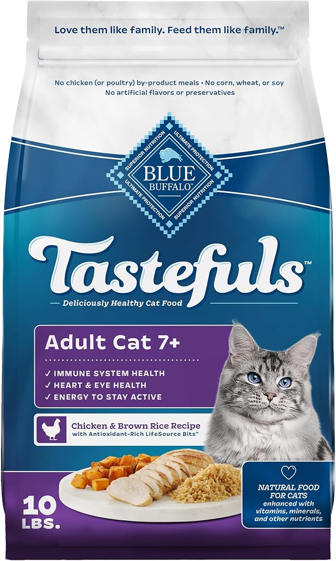 Blue Buffalo Tastefuls Adult 7+ Natural Dry Cat Food, Chicken & Brown Rice 10lb Bag