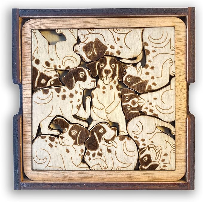 02 German Shorthaired Pointer Dog Coaster - GSP Dog Puzzle Wooden Coaster Set - Interlocking Jigsaw Drink Mats with Laser-Cut Design for German Shorthaired Pointer Lovers