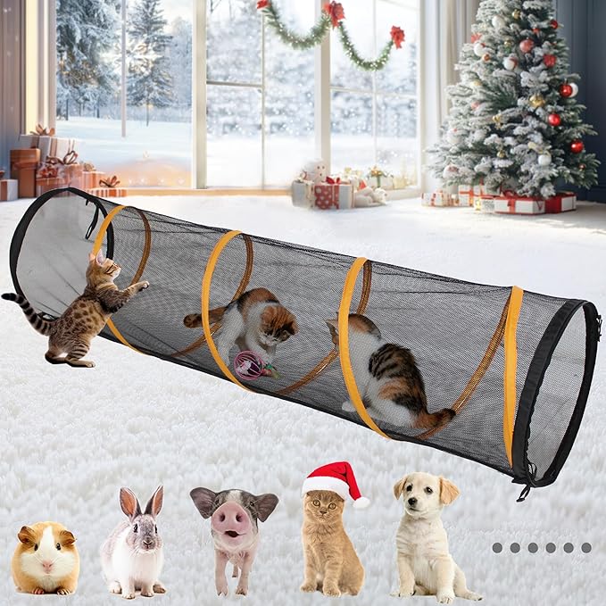 Cat Play Tunnel for Indoor and Outdoor, Cat Play House, Cat Enclosures Easy to Connect with Cat Tent with Two Zipper Doors Outside Cat Enclosure (Fun Run Cat Tunnel),Orange