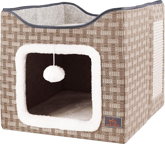 Cat Bed for Indoor Cats,Medium Large Cats Cave Bed,Machine Washable Slip Resistant Bottom,Ultra Soft Plush Cushion (Gray House)