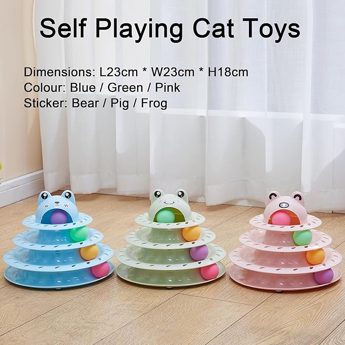 Suhaco 26 Pack Cat Toys Interactive for Indoor Cats Kitten Toy Fun Roller 4 Level Cat Teaser Ball Toys with 4 Colorful Balls Cat Feather Wand Kitty Toy Set for Boredom (Green)