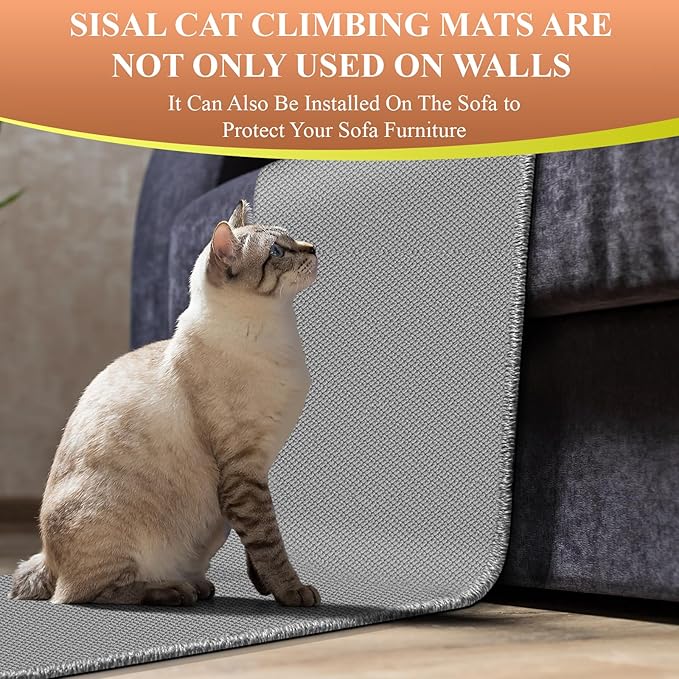 Cat Climbing Wall, 62.9x19.6inch Couch Cat Scratch Protector, Wall Cat Scratcher with Fixed Nail, Wall Mounted Cat Scratcher, Thickened Cat Wall Climbing Carpet