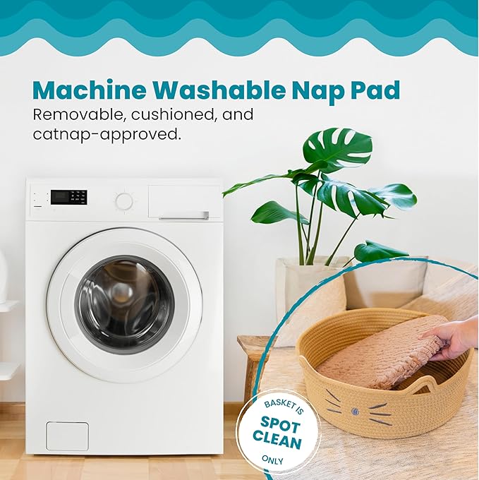 Catstages Bed & Basket Retreat 2-in-1 Cat Bed with Removable Cushion, Plush, Cotton Rope, Tan