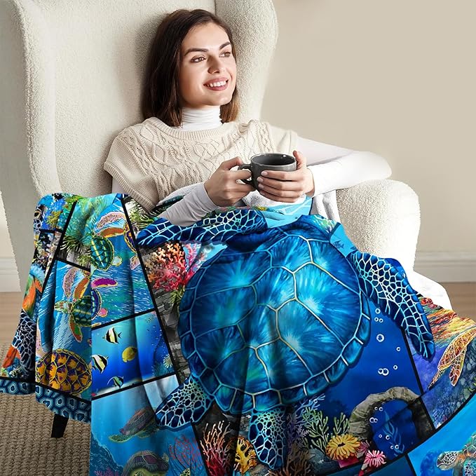 Sea Turtle Blanket Gifts for Women Girls Birthday Christmas Valentine Presents Ocean Animal Turtles Theme Decor Bedroom Living Room Couch Bed Sofa Soft Cozy Fleece Kids Adults Teen Throw 60"x50"