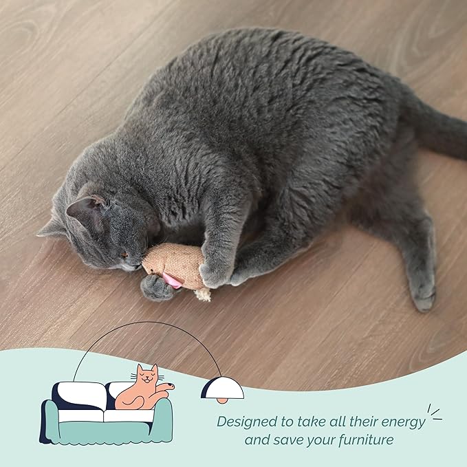 Hepper Catnip Mice Toy Set - Hessian: Premium Catnip-Infused Mice Cat Toys for Endless Play, Multi-Textured Hessian Fabric Ideal for Quiet Self-Play - 2 pcs Pet Toys for Cats for Kicking & Tossing