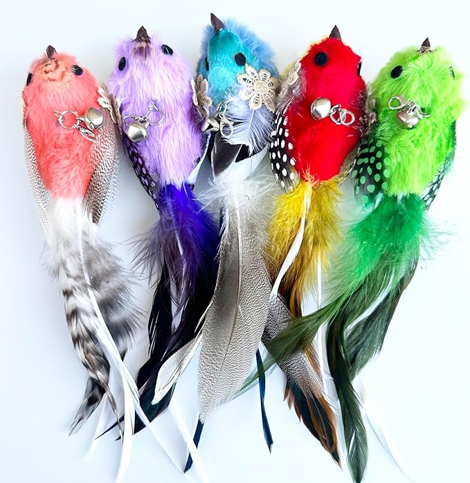 Cat Feather Toys Refill Cat Wand Attachments, 5 PCS Feathers Cat Toy Refills, Cat Wand Replacement Feather Bird for Cat Toys