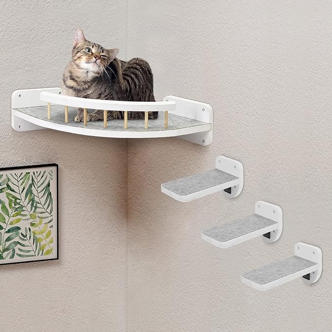 Cat Hammock Cat Wall Shelves with 3 Steps, Cat Shelves and Perches for Wall, Cat Wall Furniture Cat Climbing Shelf, Cat Scratching Post Cat Wall Shelf for Indoor with Plush Covered, Gift for Cat