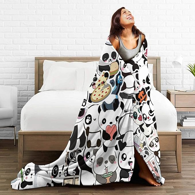 Cute Panda Blanket Panda Gifts Soft Cozy Panda Plush Throw Blanket Super Warm Fleece Fuzzy Bedding Blanket for Kids Girls Boys Women Bed Decor Stuff 50"X60"