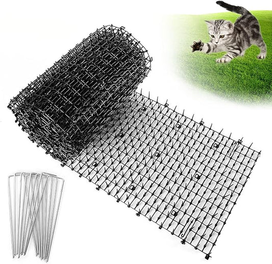 13Ft x 12 Inch Scat Mat for Cats, Cat Scat Mat with Spikes, Anti-Cats Deterrent Mat, Pet Repellent Mat, Cat Digging Stopper Prickle Strip for Indoor Outdoor Sofa Furniture with Garden Staples