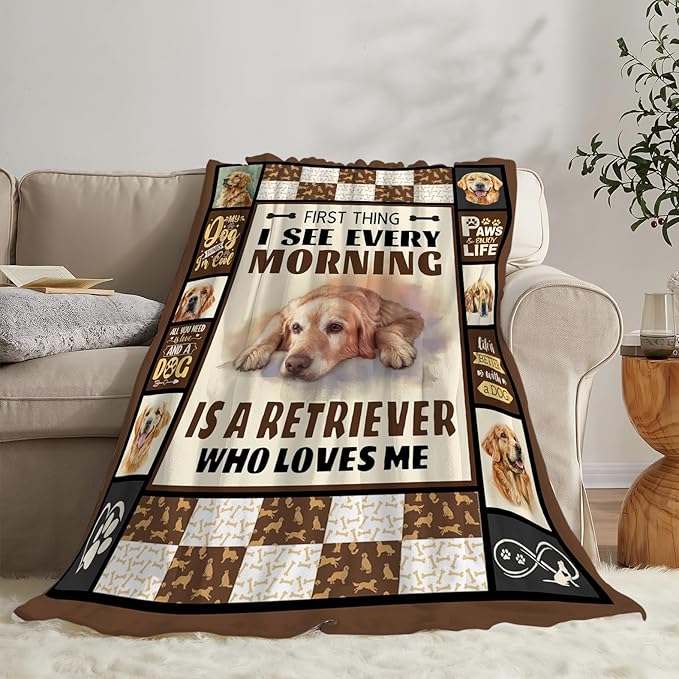 Golden Retriever Dog Print Blanket Best Dog Pet Animal Throw Blankets for Couch Sofa Stuff Decor Gifts Lightweight Soft Cozy Fleece Plush Warm Flannel Bedding for Lover Man Woman Teen Adults 60"x80"
