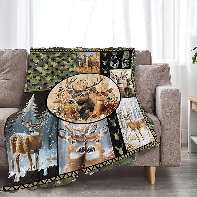 Deer Blanket Ultra Soft Cozy Camo Throw - Fleece Fuzzy Plush Hunting Lovers Decor Gifts for Women Girls Adults - Couch Sofa 50"x40"