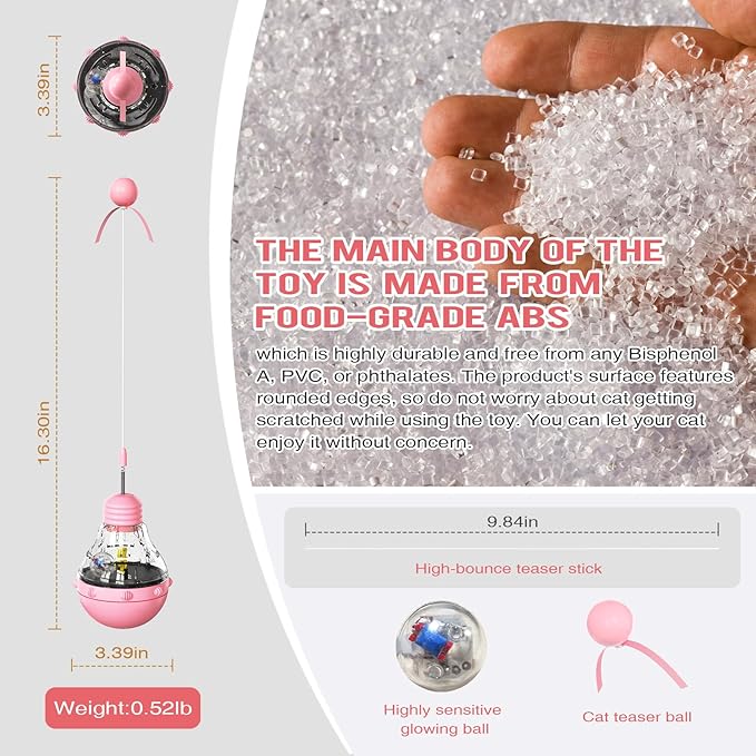 Light Bulb Tumbler cat Toy, Never Knocked Over by Cats, high Elasticity cat Teaser Stick, Slow Food Distribution Toy, Cat's Enlightenment Puzzle Toy - Blue (Pink)