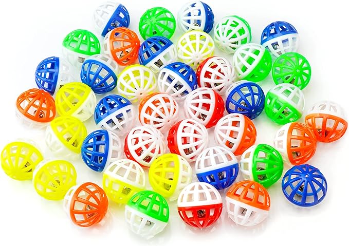 CHIWAVA 45PCS 1.6'' Cat Toy Ball with Bell Plastic Lattice Jingles Balls Kitten Chasing Pounce Rattle Toy Assorted Color