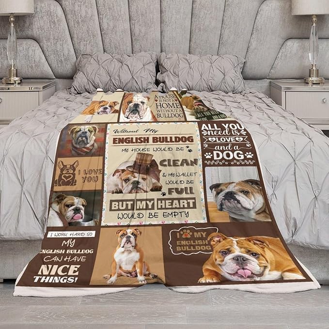 Bulldog Blanket Dog Frenchie Gifts for Girls Boys Woman Kids Bulldog Lover Throw Blankets Soft Blanket Warm Fleece Flannel Plush Blankets for Bed Sofa Couch 60"x80"
