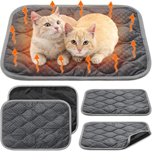 4 Pack Self Warming Cat Mat Self Heating Cat Pad Warm Thermal Pet Bed Washable Dog Crate Pad Body Heat Dog Cat Bed Mat Blanket Non Slip Bottom for Outdoor Indoor Pets (20 x 28 Inch)