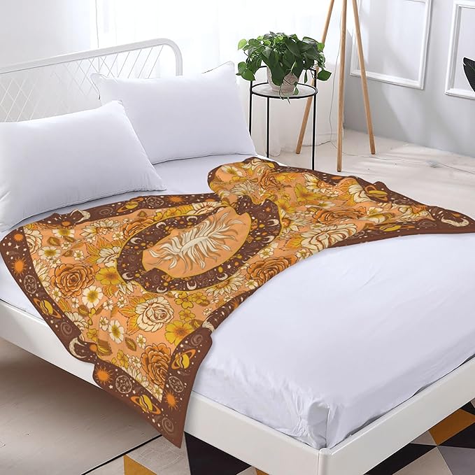 Sun and Moon Bohemia Soft Throw Blanket Flannel Fleece Blankets Warm Cozy Lightweight Fuzzy Blanket for Bed Sofa Couch Home Decor 60"X50"