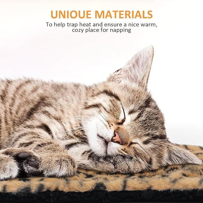 Self-Warming Cat Pad, Self-Heating Thermal Pet Mat for Indoor Outdoor Cats and Small Dogs Bed Mat for Sleeping, Non-Slip Hooks, 30 x 24 Inches,Brown Black