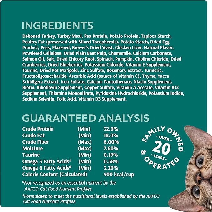Optimeal Grain Free Cat Food - Proudly Ukrainian - Healthy Cat Food Dry Recipe for Gut Health, Tasty Dry Cat Food with Immunity Support for Adult Cats (3.3 lbs, Turkey & Veggies)