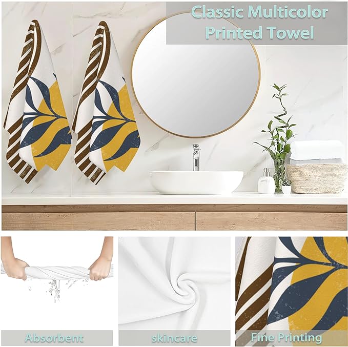 2 Pack Hand Bath Towel,Boho Sun and Leaves Fingertip Towel Bathtub Decorative Bath Towel Bathroom Kitchen Towel Set Highly Absorbent SPA Gym Towels 14x28 Inch