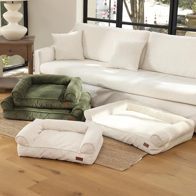 FUKUMARU Cute Dog Bed, Fluffy Dog Bed with TPU Layer Keeping Lining Dry, Dog Couch Medium Size Dog Easy to Care, Warm Cat Bed with Removable Zipper Cover, 36inch, Large, Green