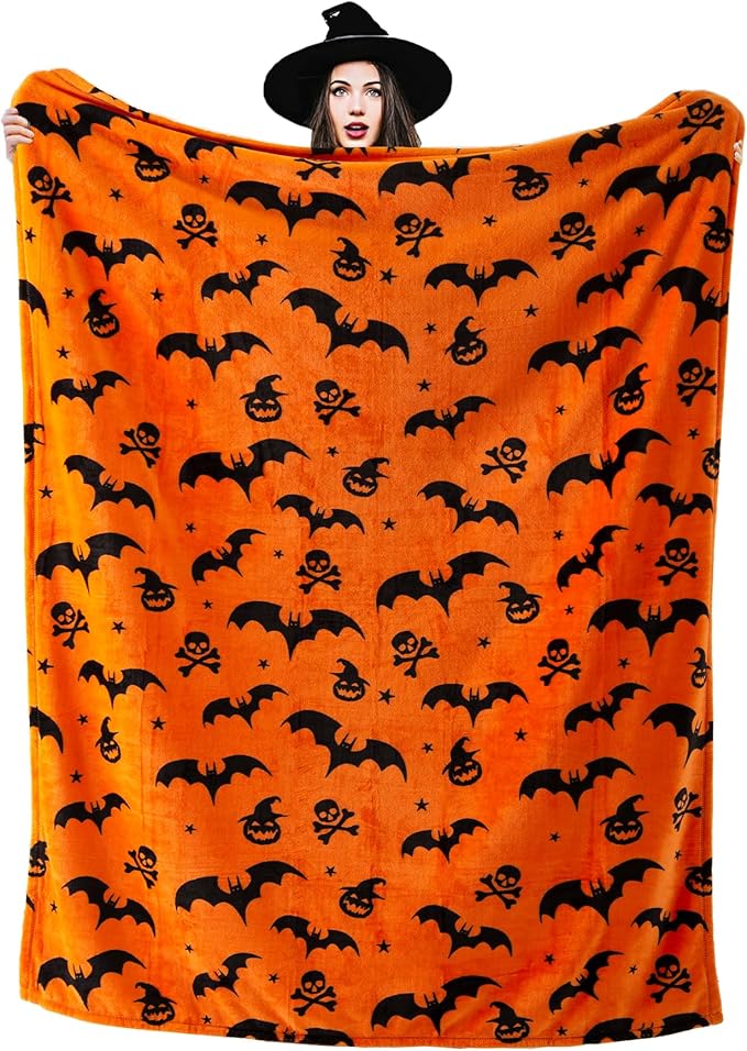 Ghost Halloween Blanket 50” x 70” Reversible Pumpkin Print Fleece Throw Blanket, 320 GSM Surper Soft Warm Cozy Fall Blanket for Couch Sofa Bed, Halloween Harvest Gifts and Home Decor
