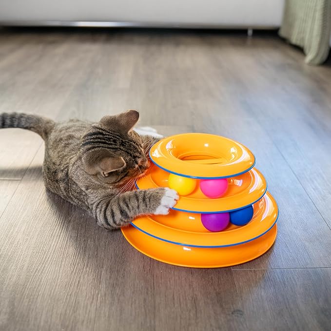 Catstages Tower of Tracks Interactive 3-Tier Cat Track Toy with Spinning Balls, Orange