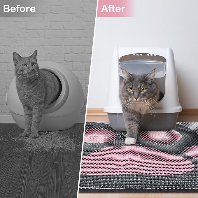 Bienbee Cat Litter Mat, 30"x24" Cat Litter Trapping Mat, Double Layer Litter Mat with Non-Slip Rubber Bottom, Urine and Water Proof, Keeps Floors Clean Cat Claw L