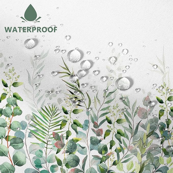 AWERT Shower Curtain Plants for Bathroom,Waterproof Quick-Drying Green Leaves Shower Curtain Set with Hooks 48x72 Inch