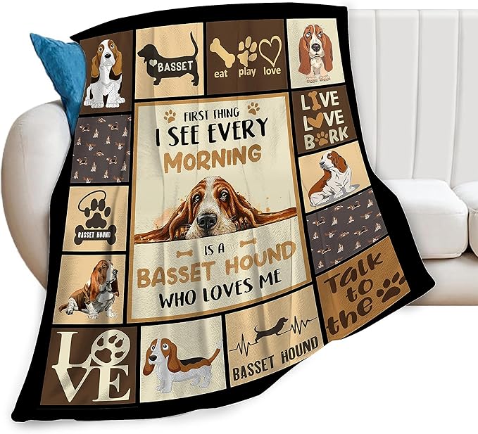 Cute Basset Hound Plush Throw Blanket - Super Soft Cozy Warm Fleece Bedding for Dog Lovers & Kids - 40"X50"
