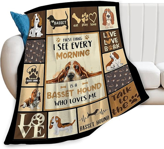 Cute Basset Hound Plush Throw Blanket - Dog Gifts for Lovers, Super Soft Cozy Warm Fleece Bedding, Animal Pet Blanket for Kids Girls Boys Women 50"X60"