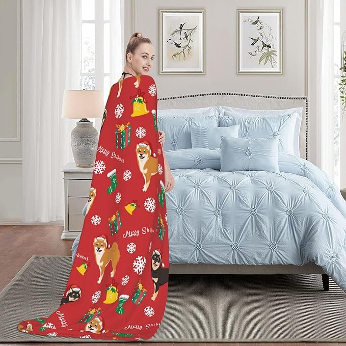 Christmas Dog Soft Throw Blanket Flannel Fleece Blankets Warm Cozy Lightweight Fuzzy Blanket for Bed Sofa Couch Home Decor 80"X60"