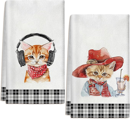 2 Pcs Cat Kitchen Towels Cute Cat Towel Cat Lover Gifts for Women 24 x 16 Inch Decorative Dish Towels Cat Theme Gifts for Women Men