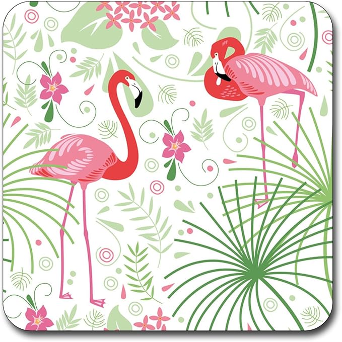 Beautiful Flamingos Beautiful Flamingos Pattern Square Coaster Set - Made of Recycled Rubber - Set of 4 …