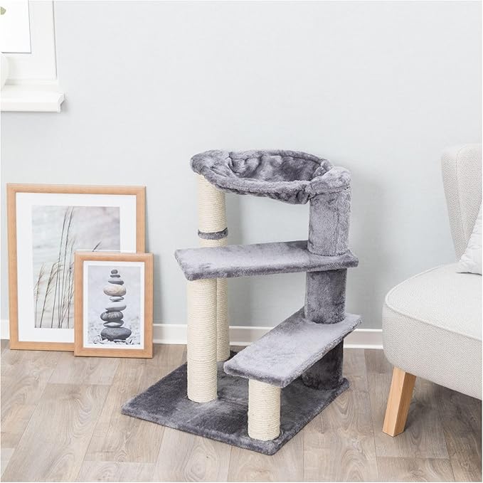 TRIXIE Baza Senior Cat Tree with Hammock and Steps | Scratching Posts | Cat Playground | Gray Medium