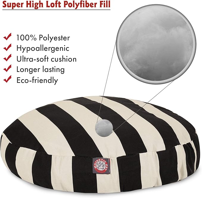 Black Vertical Stripe Medium Round Indoor Outdoor Pet Dog Bed With Removable Washable Cover By Majestic Pet Products