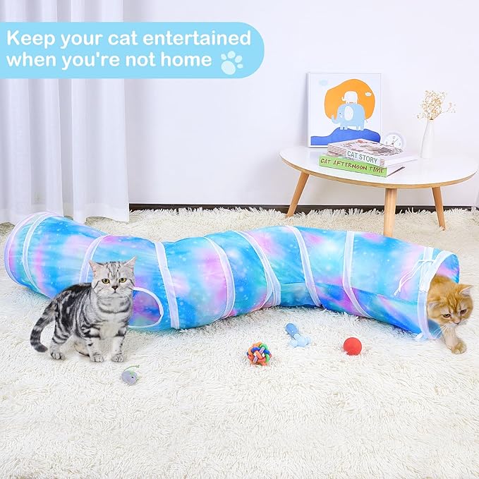 Cat Tunnels for Indoor Cats S-Shape Cat Tunnel Cute Cat Toys Foldable Cat Tube with Mouse Toy Funny Cat Stuff