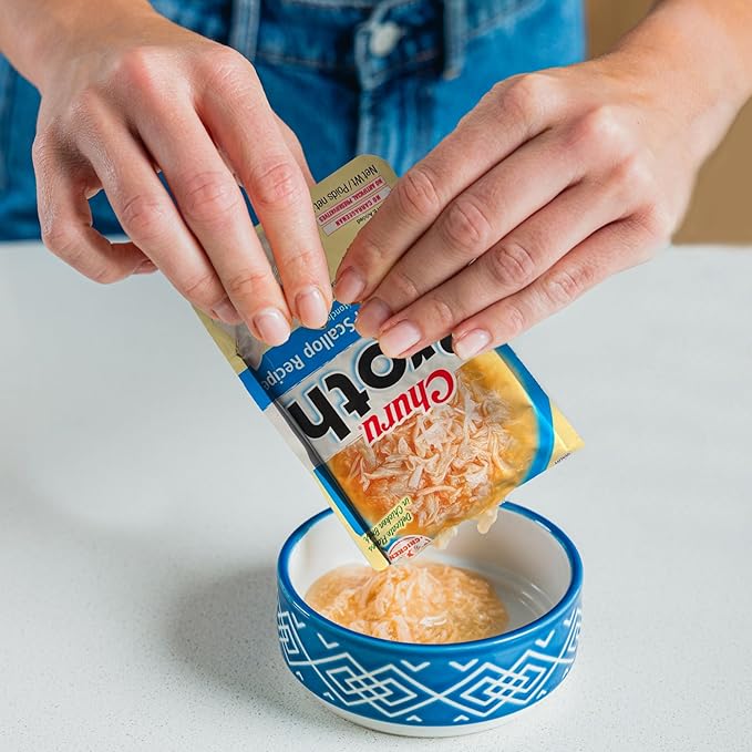 INABA Churu Broth for Cats Senior 10+, Chicken Broth with Shredded Chicken Side Dish Pouch, 1.4 Ounces per Pouch, 12 Pouches Total, Chicken & Tuna Recipe