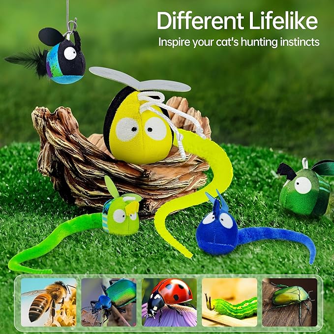 Chirping Cat Toys Hanging Cat Feather Toy - Catnip Interactive Cat Toys for Indoor Cats - Automatic Cat Toy for Cat Exercise & Kicker to Self Play (Green Pangpang)