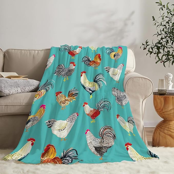 Farmhouse Chicken Blanket Ultra Soft Cozy Farm Rooster Throw Blanket Fleece Fuzzy Plush Bedding Country Chicken Gifts for Women Girls Kids Adults 50"x40"