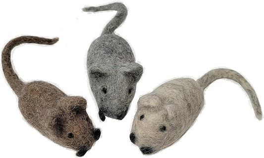 Toys for Cats and Kittens 100% Wool Felt Handmade in Nepal (3 Assorted Mice)