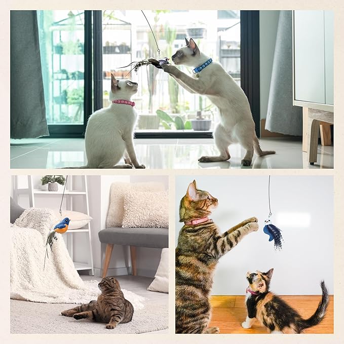 Chirping Bird Replacement Heads for Cat Toys - Set of 3 - Realistic Calling Bird Sounds, Vibrant Feather Designs, Easy Clip-On for Endless Fun